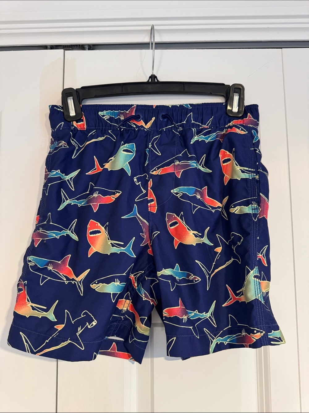 GAP Navy Swim Trunks with Multicolor Shark Print
